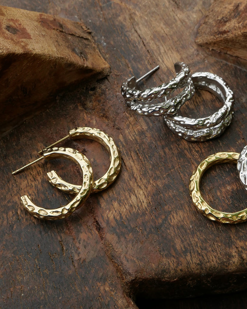 A&C Oslo Raw Steel Slim Hoop Earrings- gold