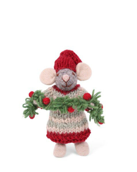 Gry & Sif Small Grey Mouse with Garland