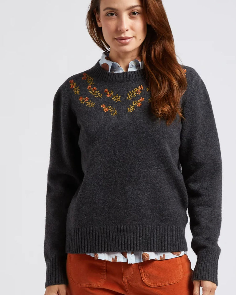 Nice Things  Embroidered Sweater - grey