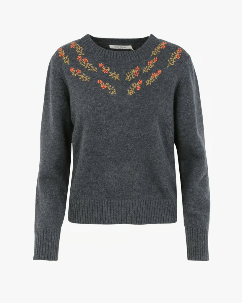 Nice Things  Embroidered Sweater - grey