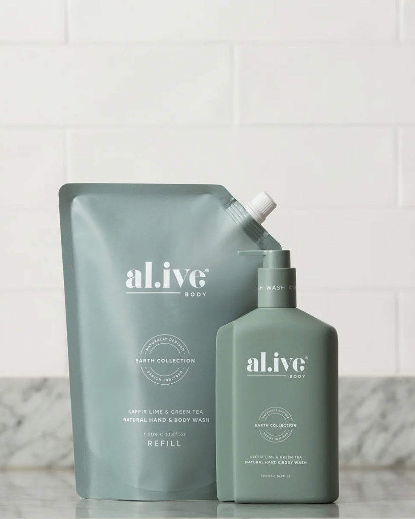 Al.ive 1 ltr wash refill - kaffir lime & green tea