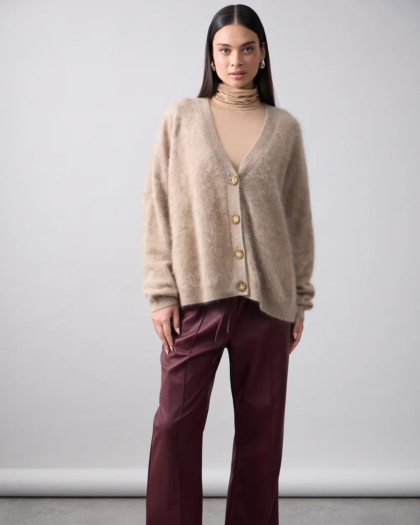 Mia Fratino Mae Cardi Brushed Cashmere- Biscuit