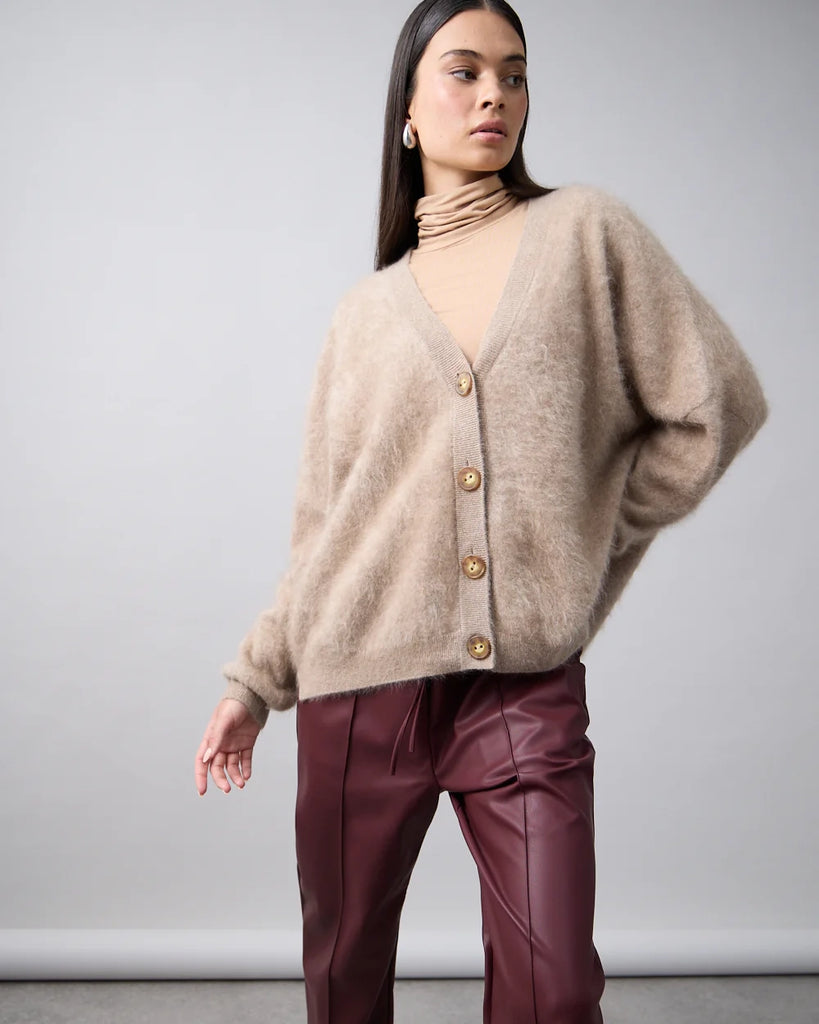 Mia Fratino Mae Cardi Brushed Cashmere- Biscuit