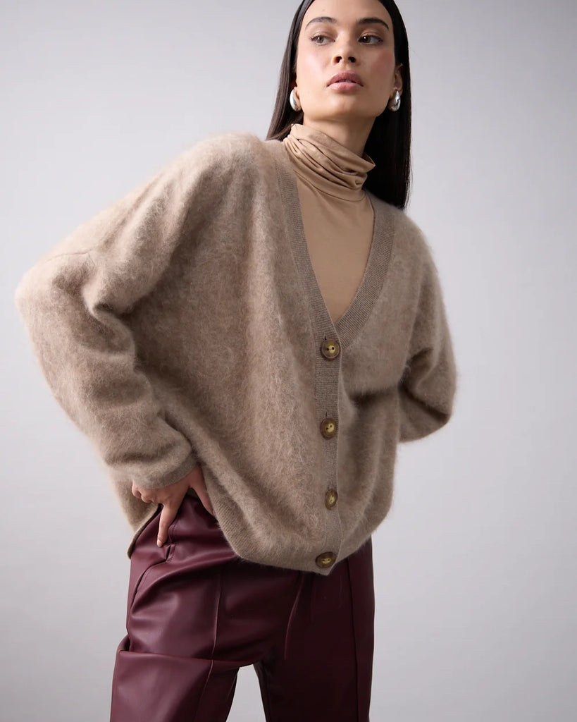 Mia Fratino Mae Cardi Brushed Cashmere- Biscuit