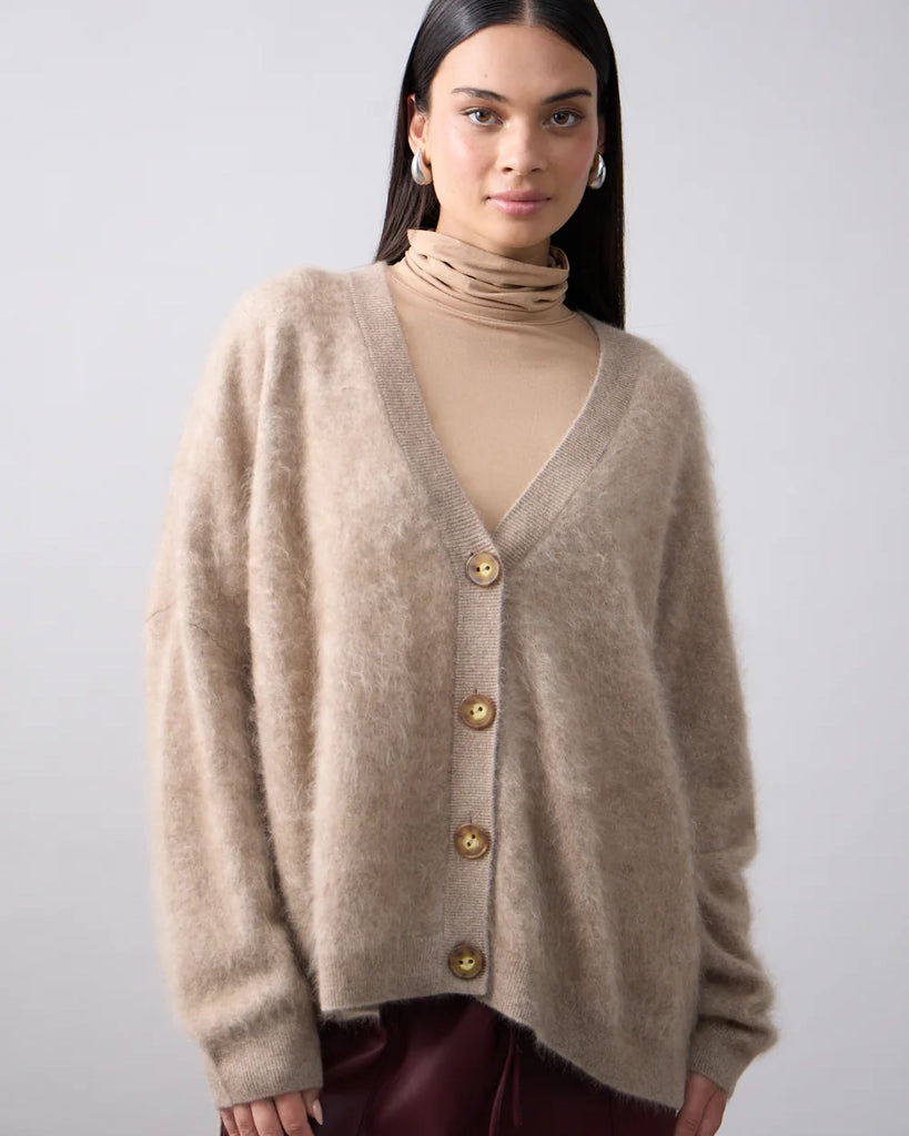 Mia Fratino Mae Cardi Brushed Cashmere- Biscuit