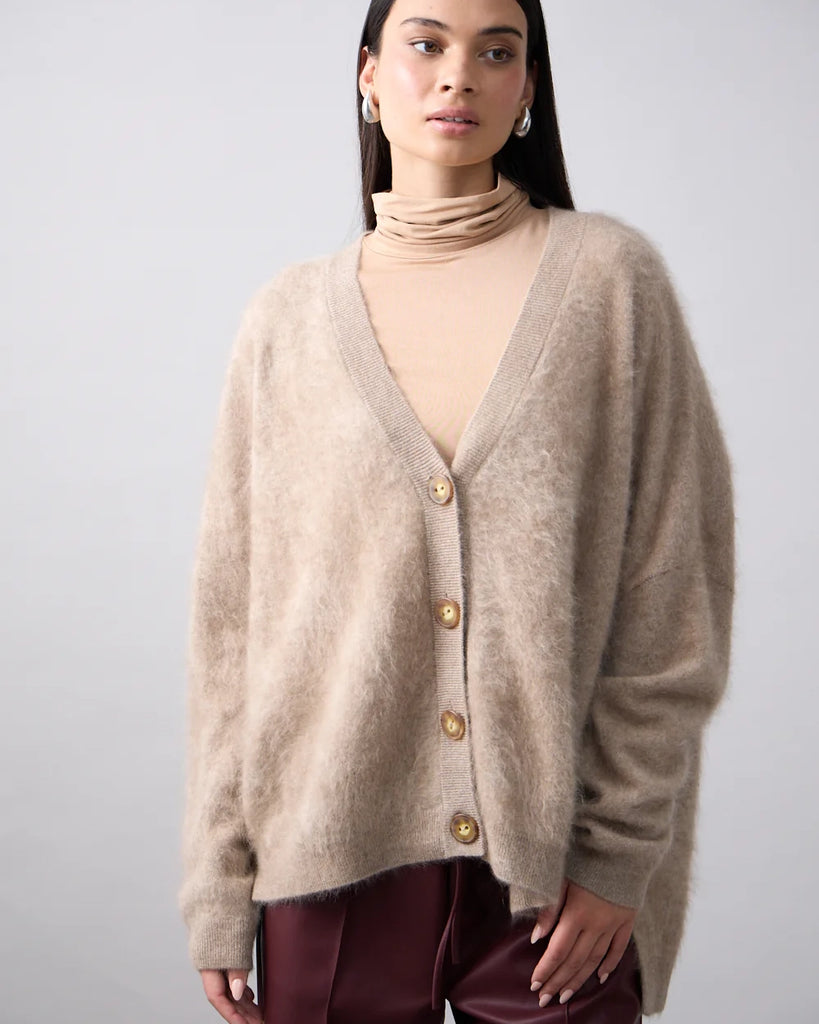 Mia Fratino Mae Cardi Brushed Cashmere- Biscuit