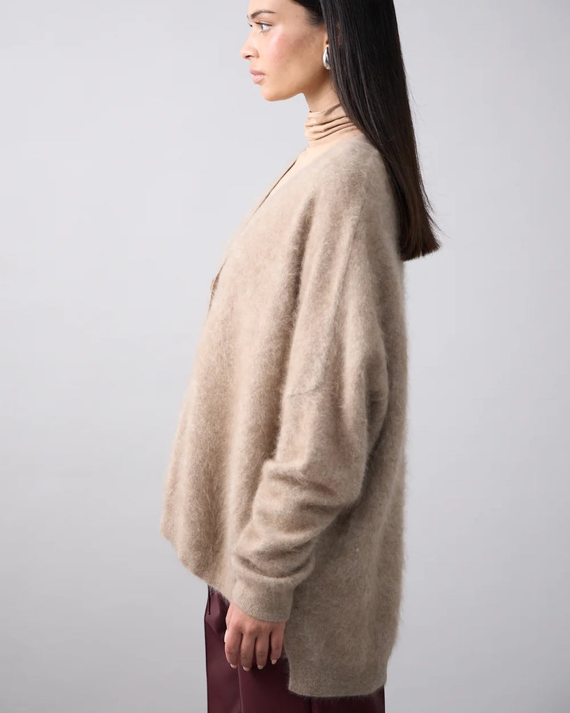 Mia Fratino Mae Cardi Brushed Cashmere- Biscuit