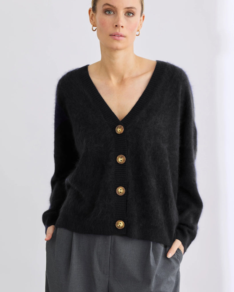 Mia Fratino Mae Cardi Brushed Cashmere- Black