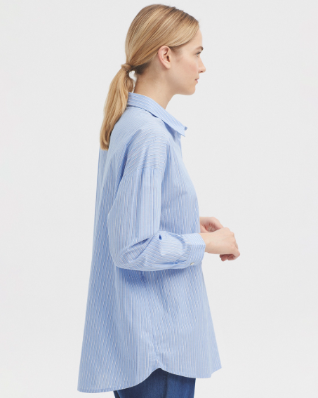 Nice Things Oversize Cotton Shirt - blue stripe