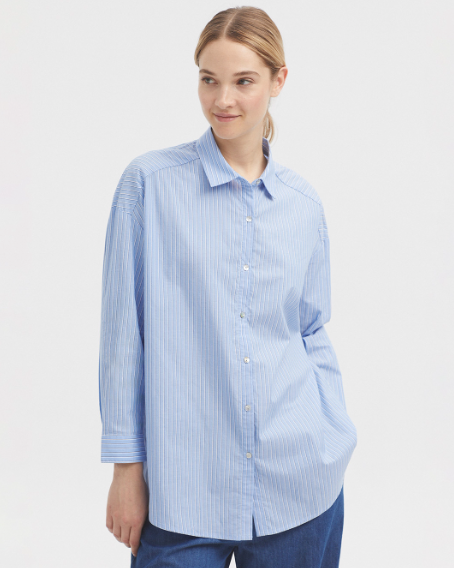 Nice Things Oversize Cotton Shirt - blue stripe