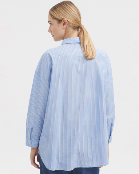 Nice Things Oversize Cotton Shirt - blue stripe