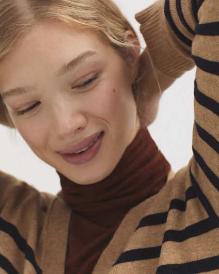 Nice Things Placement Stripe Cardigan - beige & black