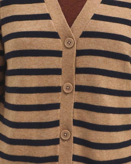 Nice Things Placement Stripe Cardigan - beige & black