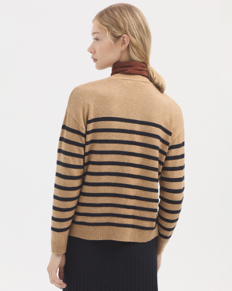 Nice Things Placement Stripe Cardigan - beige & black