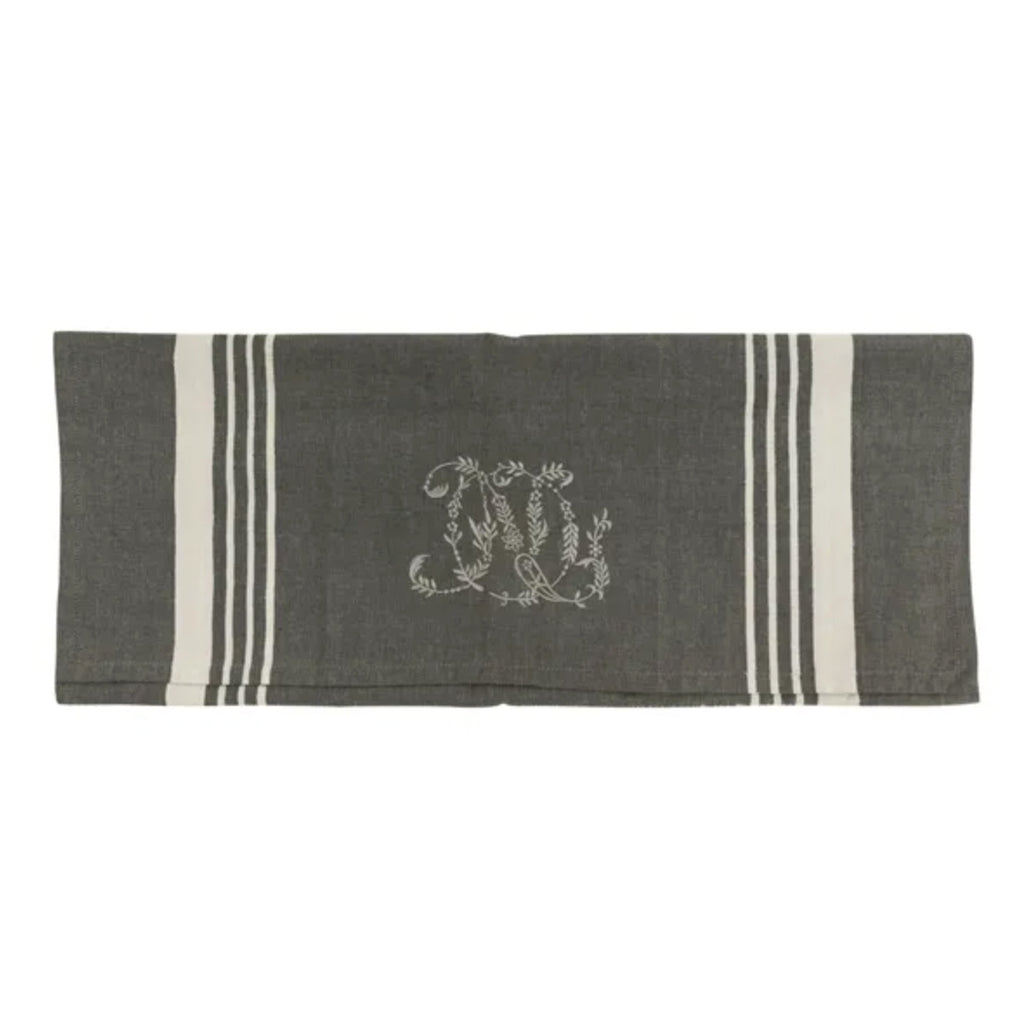 French Country Collections Stripe Monogram Tea Towel - Charcoal & White